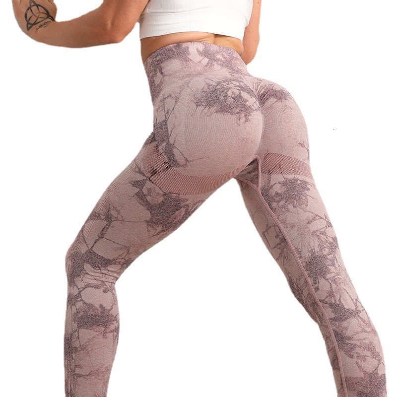 New Tie Dyed Yoga Women's Seamless High Waist Tight Peach Hip Sports Fitness Pants Leggings
