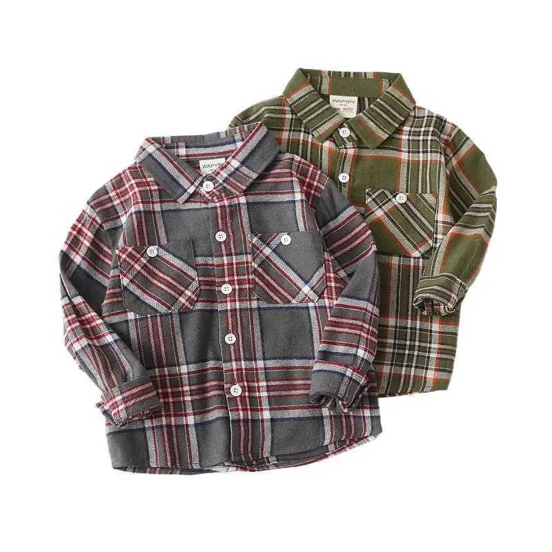 Autumn Infant Baby Boy Polo Shirts Cotton Velvet Plaid Toddler Boys Shirts Coat Loose Casual Long Sleeve Kid Boy Outerwear Coats Y240906