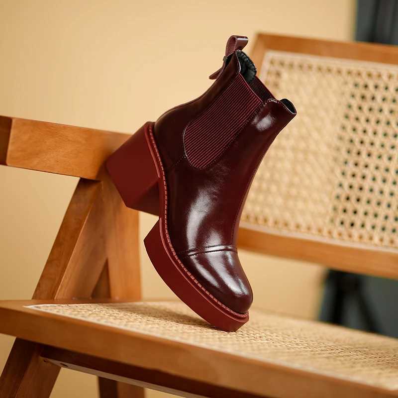 2024 Winter Genuine Leather Ankle Boots Womens Shoes Retro Round Toe Womens Shoes Platform Boots Womens Shoes Thick Boots CL240906