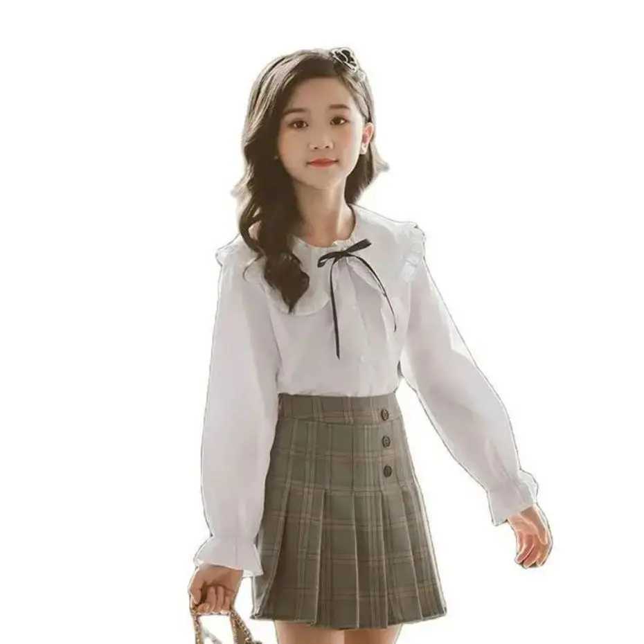 Girls Blouse Solid Color Kids Blouse Girls Autumn White Blouses Children Casual Style School Uniform For Girls 6 8 10 12 14 Y240906