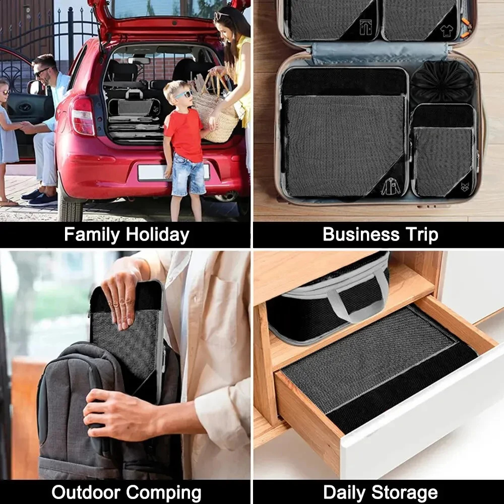 6piece travel storage manager portable clothing bag lightweight luggage compression packaging cube 240906