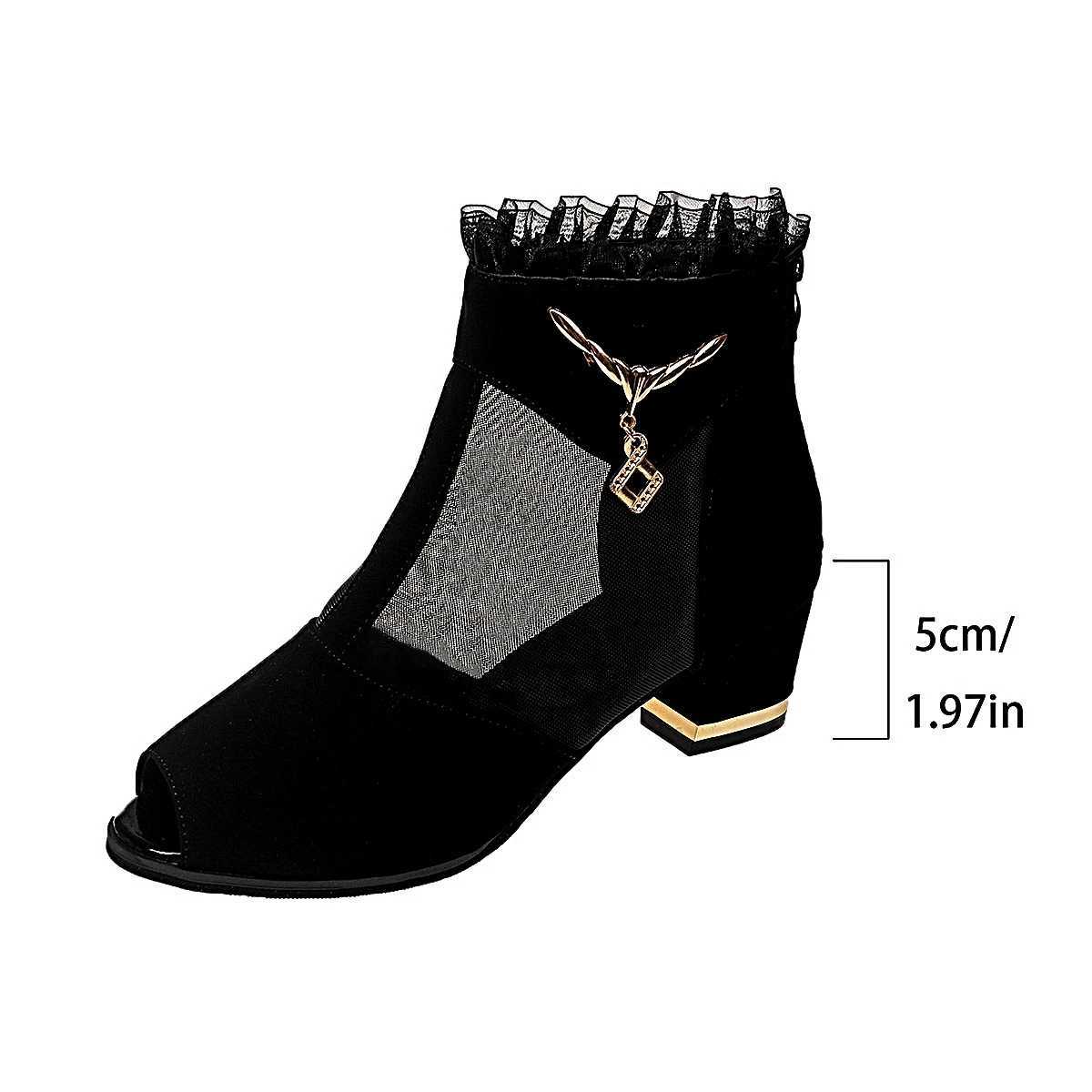 Spring and autumn breathable mesh high heels comfortable thick high heels open toe womens shoes fashionable back zipper low boots CL240906