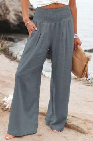 Women's with a casual style, made of cotton dyed worn, mid waist, 2024 spring and summer pants