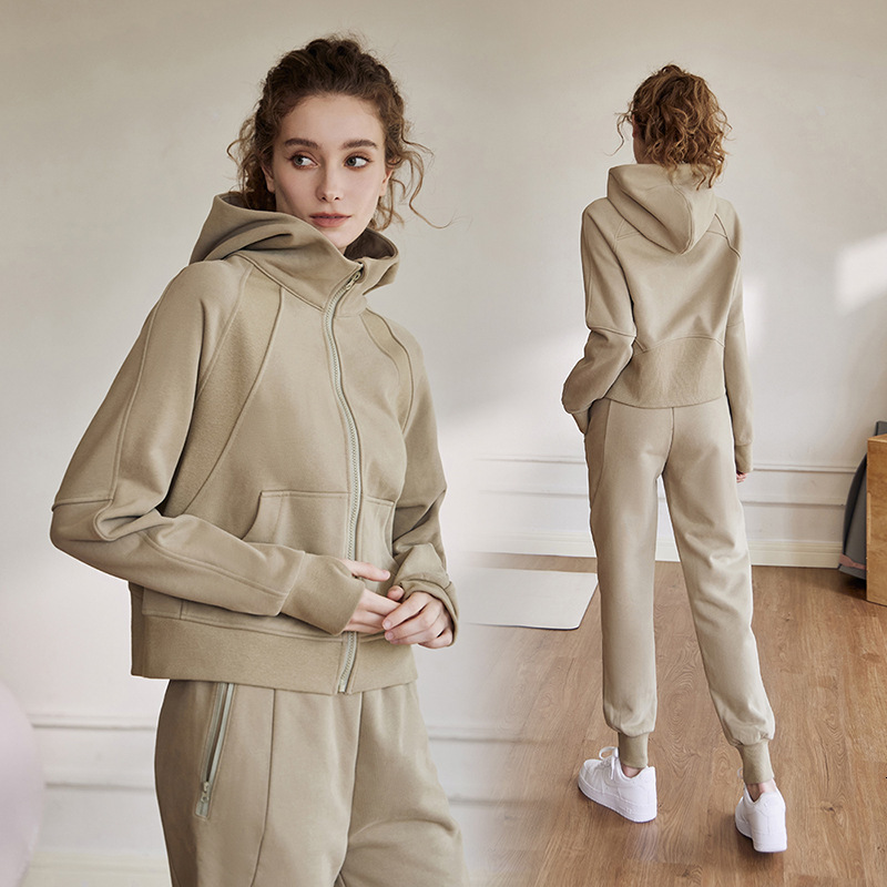 Sports women's autumn and winter new loose thick warm sports yoga suit running training fiess long sleeved set