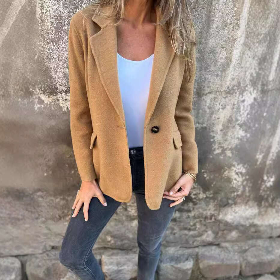 2024 Autumn/Winter Casual Button Solid Color Woolen Coat Jacket