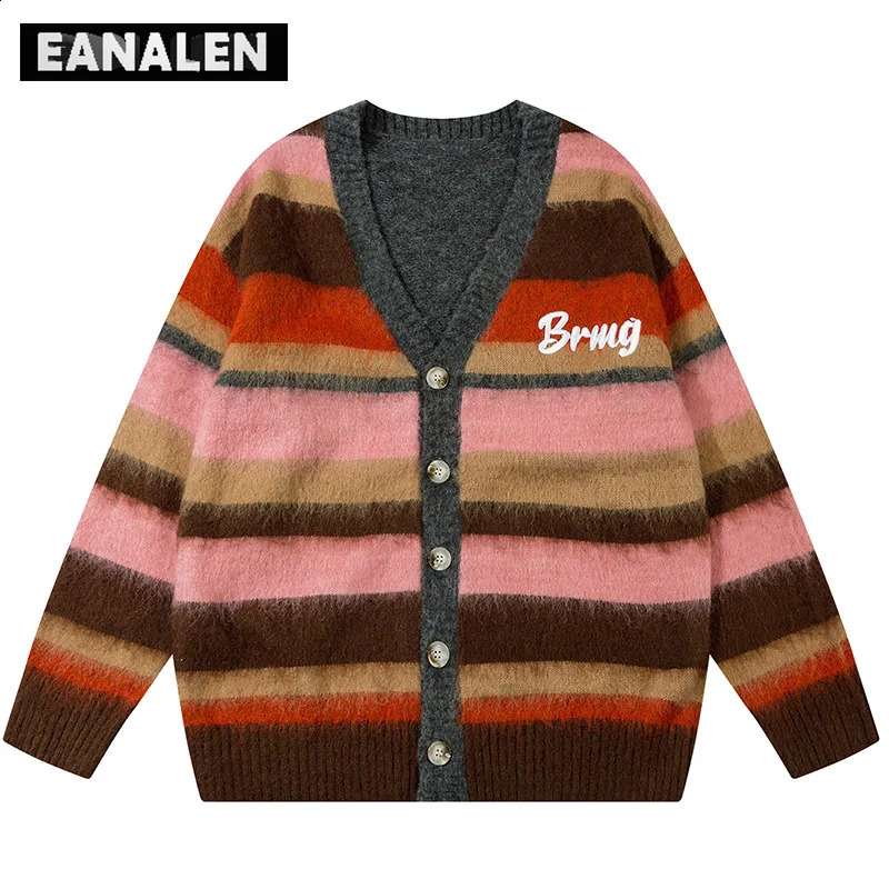 Harajuku Vintage Striped Cardigan Womens Winter Oversized Knitted Button Cardigan Jacket Jumper Casual Grandpa Ugly Sweater men 240906