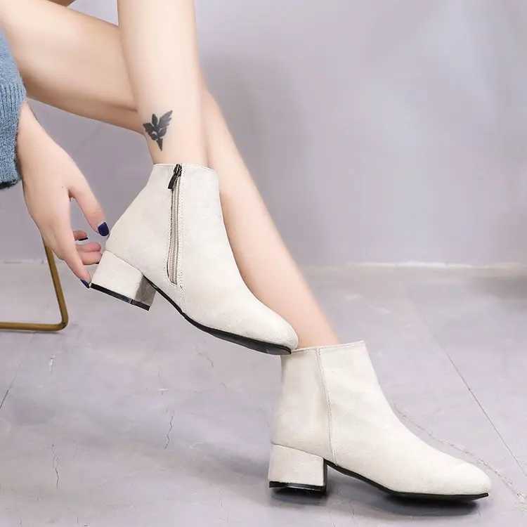 Square Toe Dress Ankle Boots Womens Autumn/Winter 2023 Womens Fashion Elegant Thick High Heels Pump Designer Fashion Womens Shoes Zipper CL240906