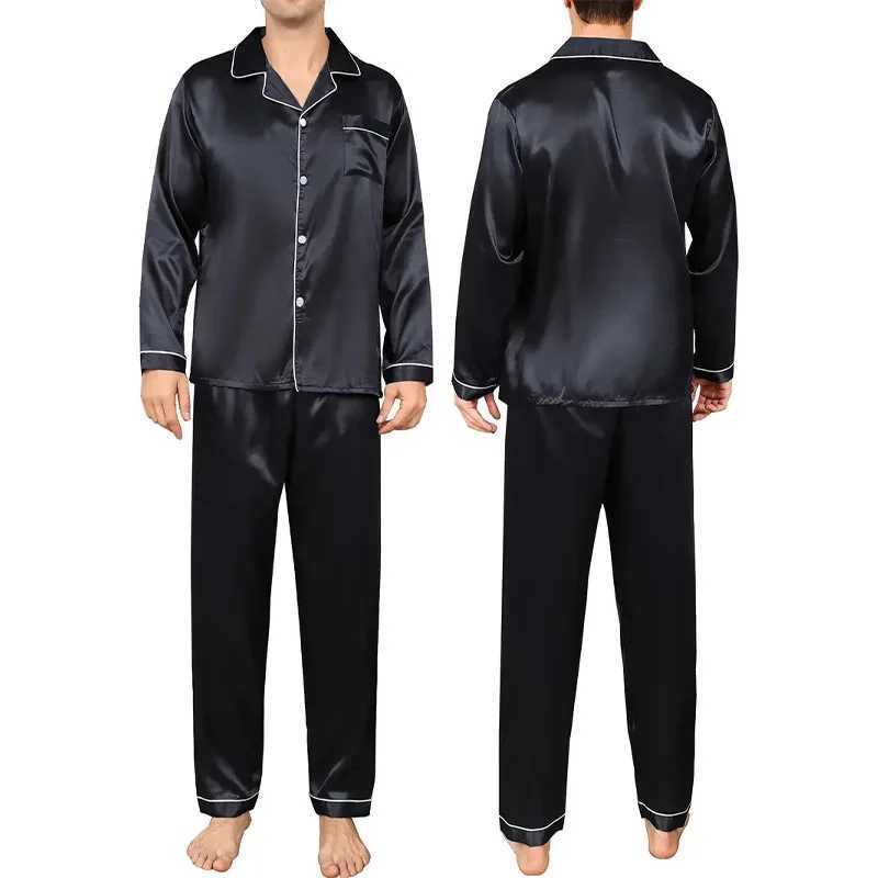 Spring Autumn Mens Pajama Sleep Set Long Sleeve Shirt pant Pijamas Suit Loose Casual Ice Silk Trouser Suits Homewear Loungewear Y240906