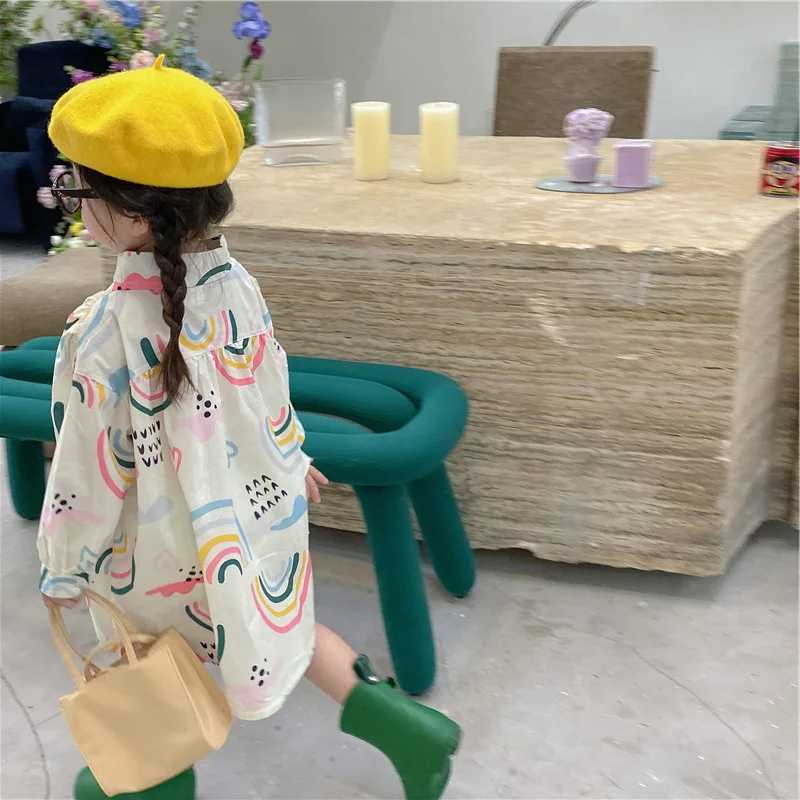 Girls Long Sleeve Shirt Cute Love Long Polo Shirt Baby Kids Top 2023 Spring and Autumn New Fashion Childrens Wear Clothing Y240906