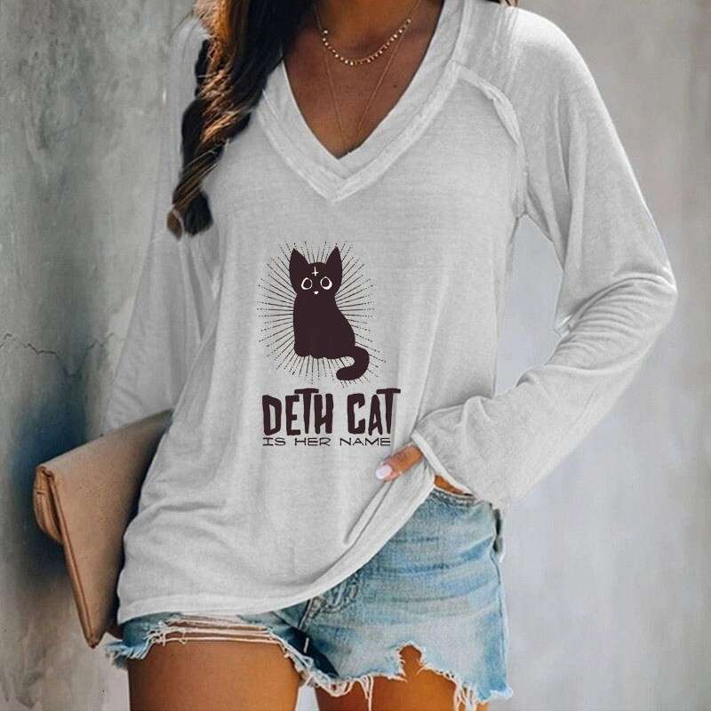 Womens printed abstract painting V-neck 3D womens long sleeved casual T-shirt top