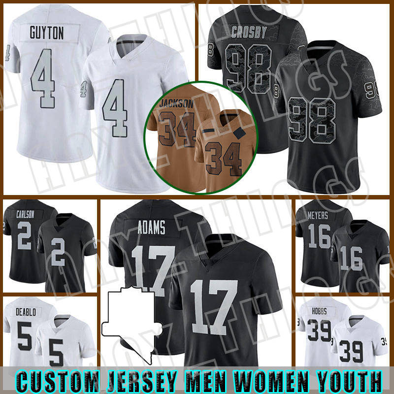 Davante Adams Maxx Crosby Football Jerseys Daniel Carlson Jalen Guyton Jakobi Meyers Divine Deablo Brock Bowers Charles Woodson Bo Jackson Robert Spillane Tucker