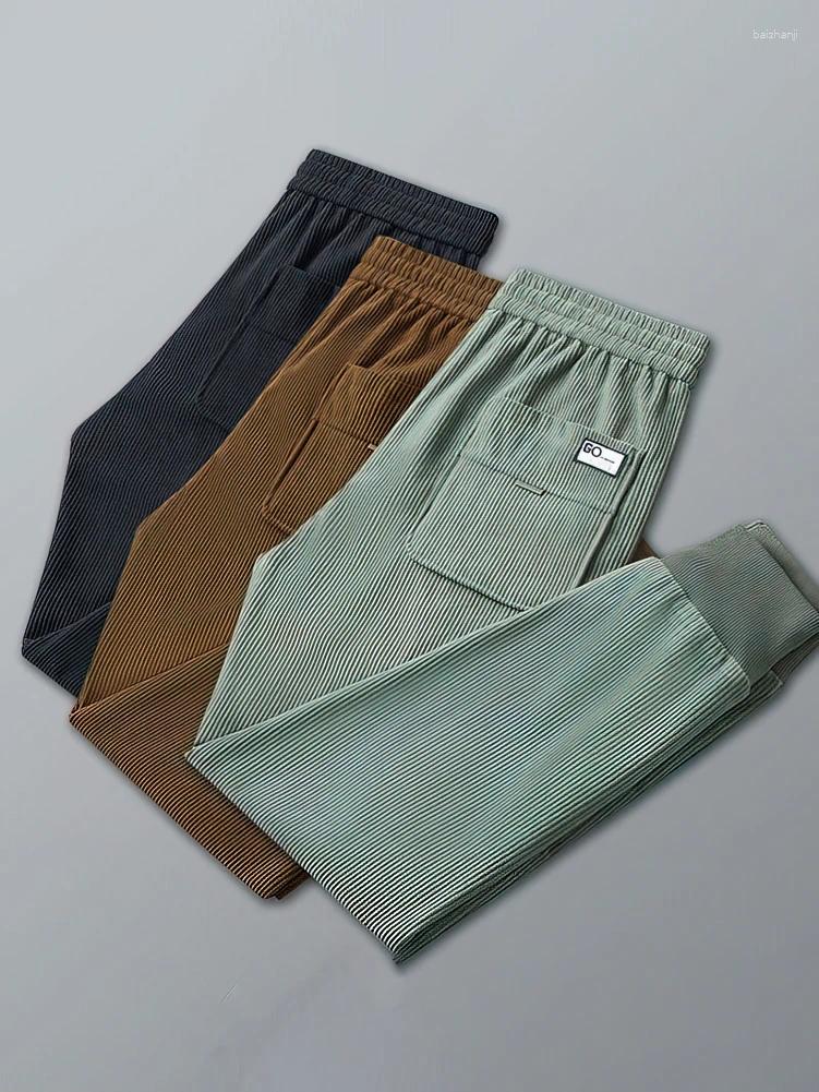 Men's Pants Corduroy Men Casual Joggers Outdoor Sport Walking Wide Leg Brown Sweatpants Baggy Ankle-Length Work Trousers Male