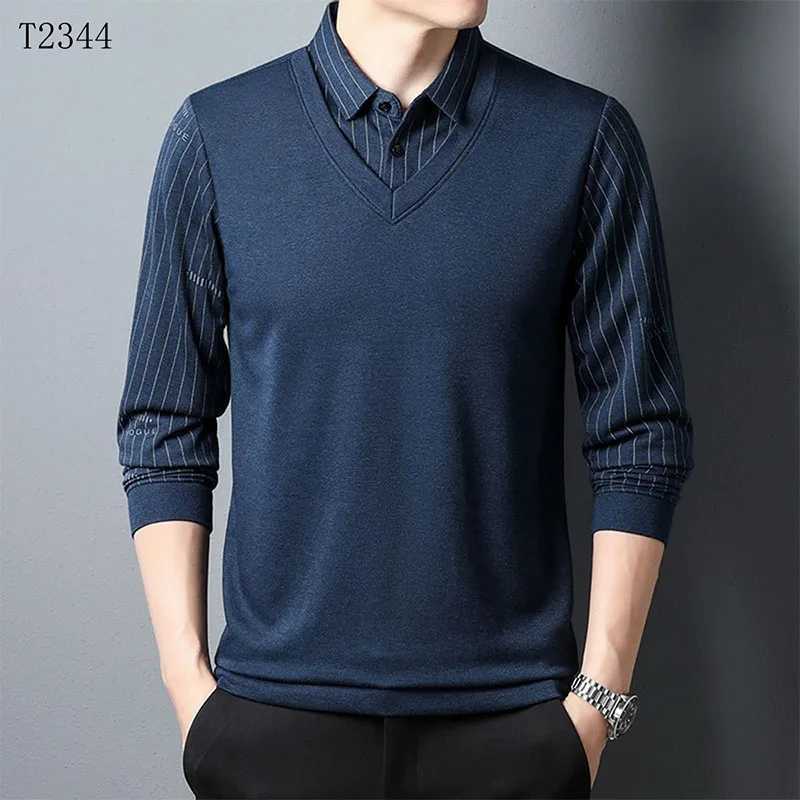 Fashion Men Striped Long Sleeve Polo Shirts Spring Autumn New Business Casual Knit Pullover Thin Streetwear Business Loose TopsXJ240906