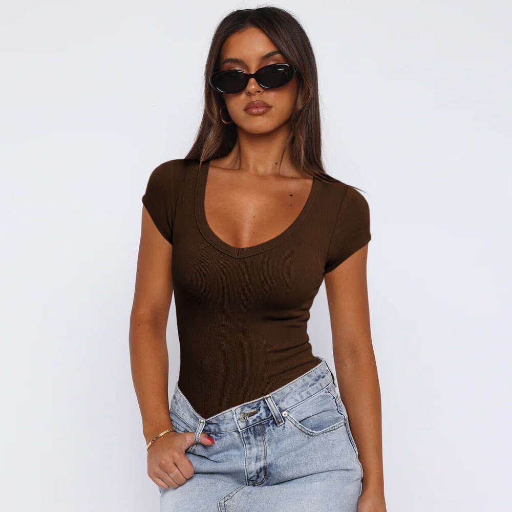 2024 Summer Women's Thread Pullover Solid Color Spicy Girl Dress Versatile Sexy Fashion Short sleeved Top for Women