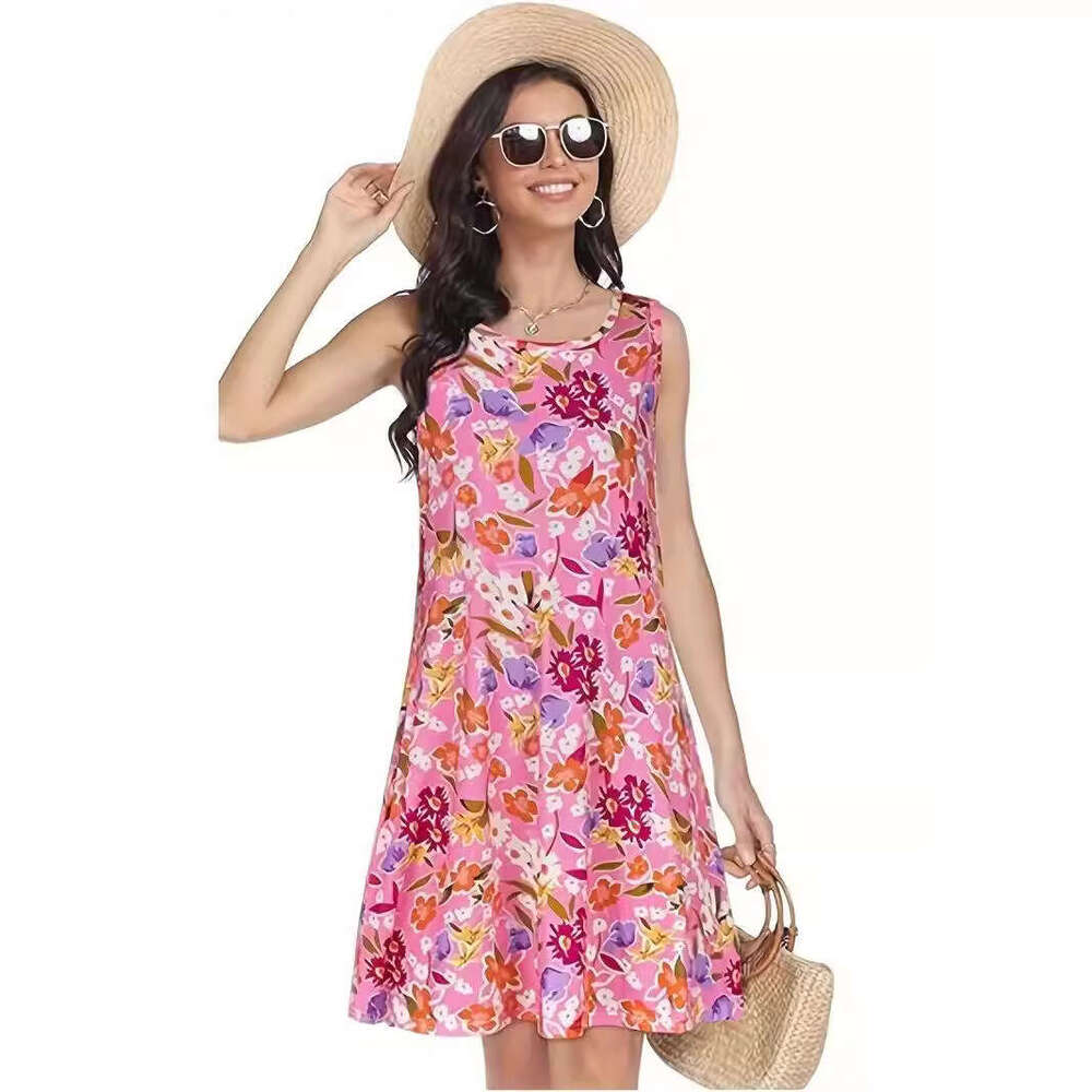Sleeveless dress summer 2024 new beach Hawaiian print loose vest skirt