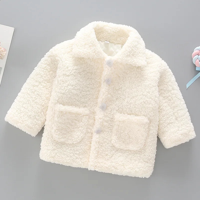 Plush girl jacket for spring and autumn to keep warm fashionable little princess Christmas jacket for children 2 3 4 5 6 7 years old 240904