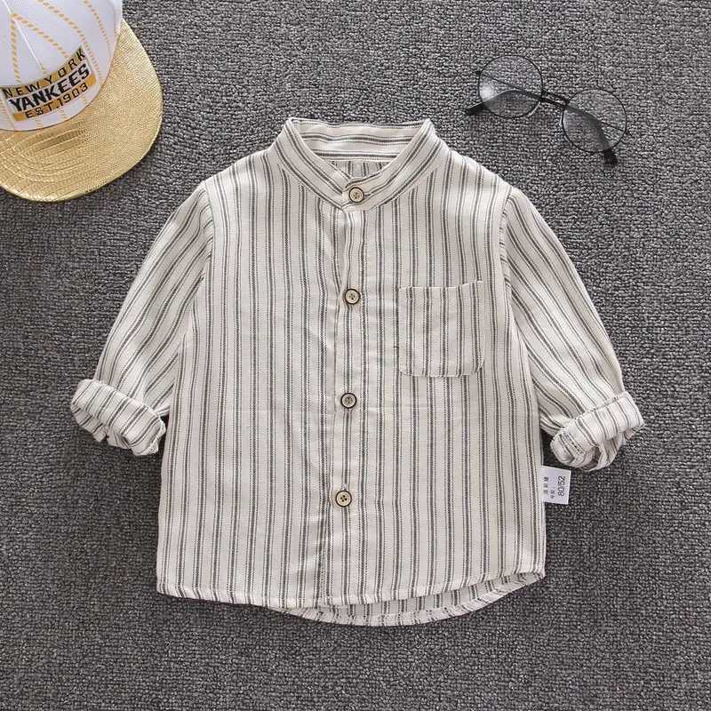 Children Clothing Boys Shirts 2024 New Style Baby Boy Shirts Spring and Autumn Tops Thin Vertical Strip Long Sleeve Shirts Tide Y240906