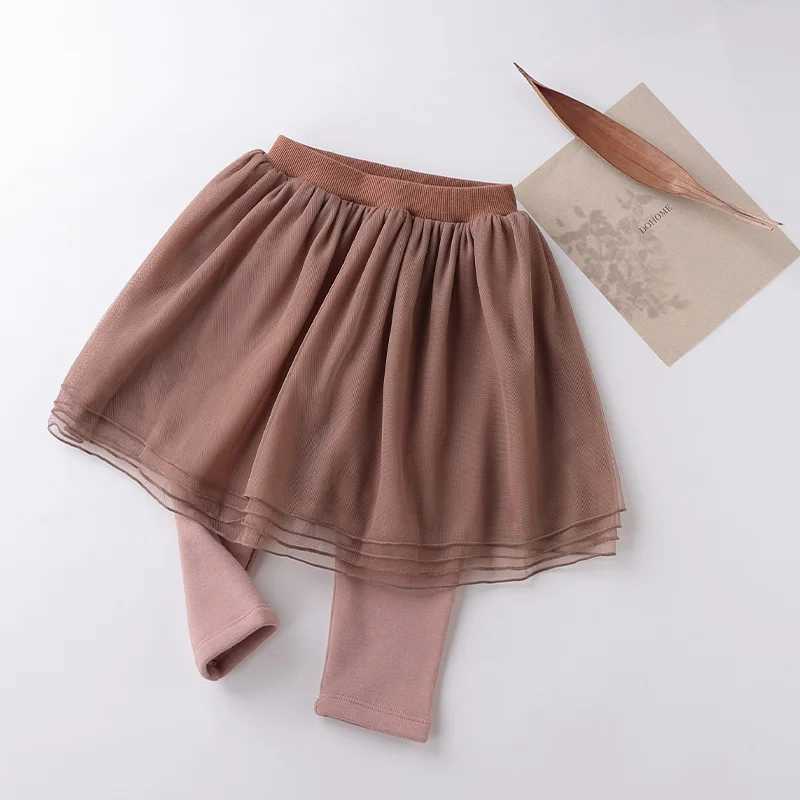 LABI BABY Girls Leggings Lace Skirt Pants for Kids Girl Princess Multi layer Mesh Skirts Autumn Winter Fleece Baby Clothes Y240906