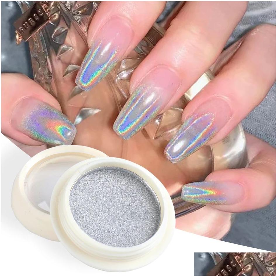 Dryers Holographic Chrome Solid Nails Powder Laser Metallic Glitter Rubbing Dust Sier Blue Pigment Iridescent Accessories Decoratio Otjo6