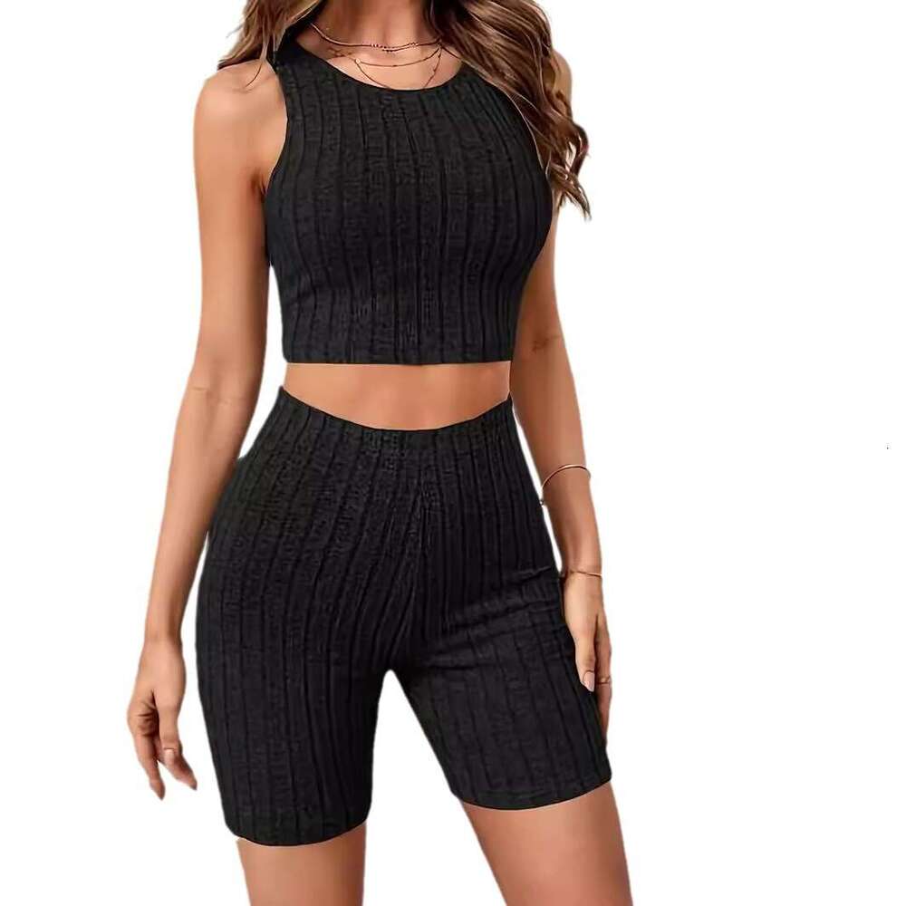 2024 New Home Clothing High waisted Tank Top Fashionable, Casual, Comfortable Round Neck Women's Set