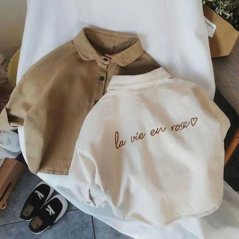 Kid Shirts Children Shirt 2023 Spring and Autumn Boy Korean Version of Retro Solid Color Shirt Baby Casual Long-sleeved Coat Y240906
