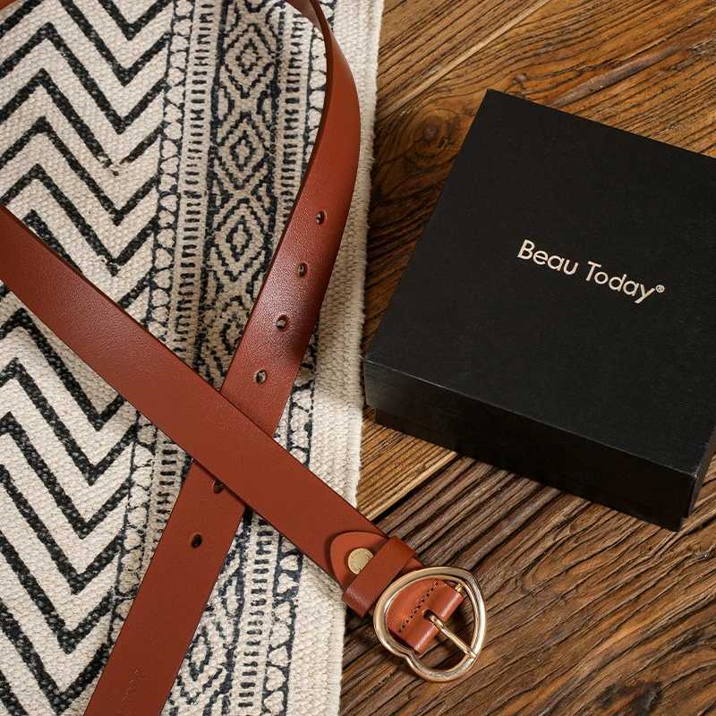 Beautoday Y2K Womens Genuine Leather Cowhide Heart Design 2024 Fashion Gift Jeans Dress Accessories Handmade 91047 W240905