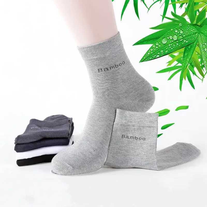 5Pairs/Mens Bamboo Fiber Socks Business Black Mid-tube Socks Deodorant Absorbent Breathable Spring Summer Bamboo Socks for Men Y240906