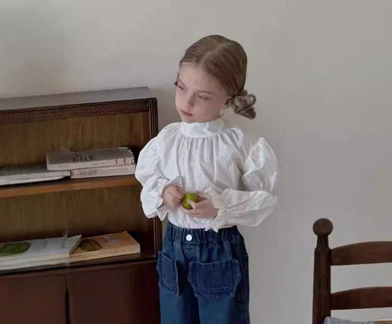 Blouses Girl Shirt Autumn New Korean Childrens Clothing Children White Shirt Girl French Causal Long Sleeves Tops 2024 Y240906