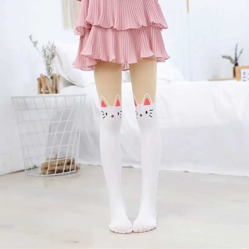 Spring autumn warm children Baby Kids tights printing Cartoon Animal Bear pantyhose cat kawaii Knee tattoo Student girl stocking Y240906