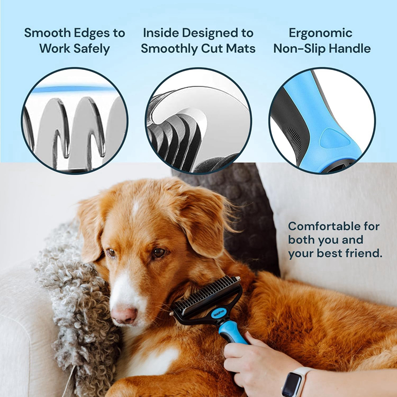 Dog Cat Grooming Brush for Shedding- 2 in 1 Deshedding Tool and Undercoat Rake for Long and Short Haired Cats and Small Dogs with Double Coat Matted P