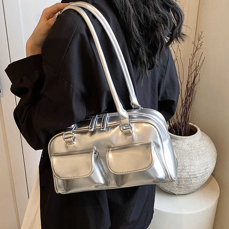 High end PU large capacity bag for women fashionable double pocket armpit bag versatile shoulder bag 240915