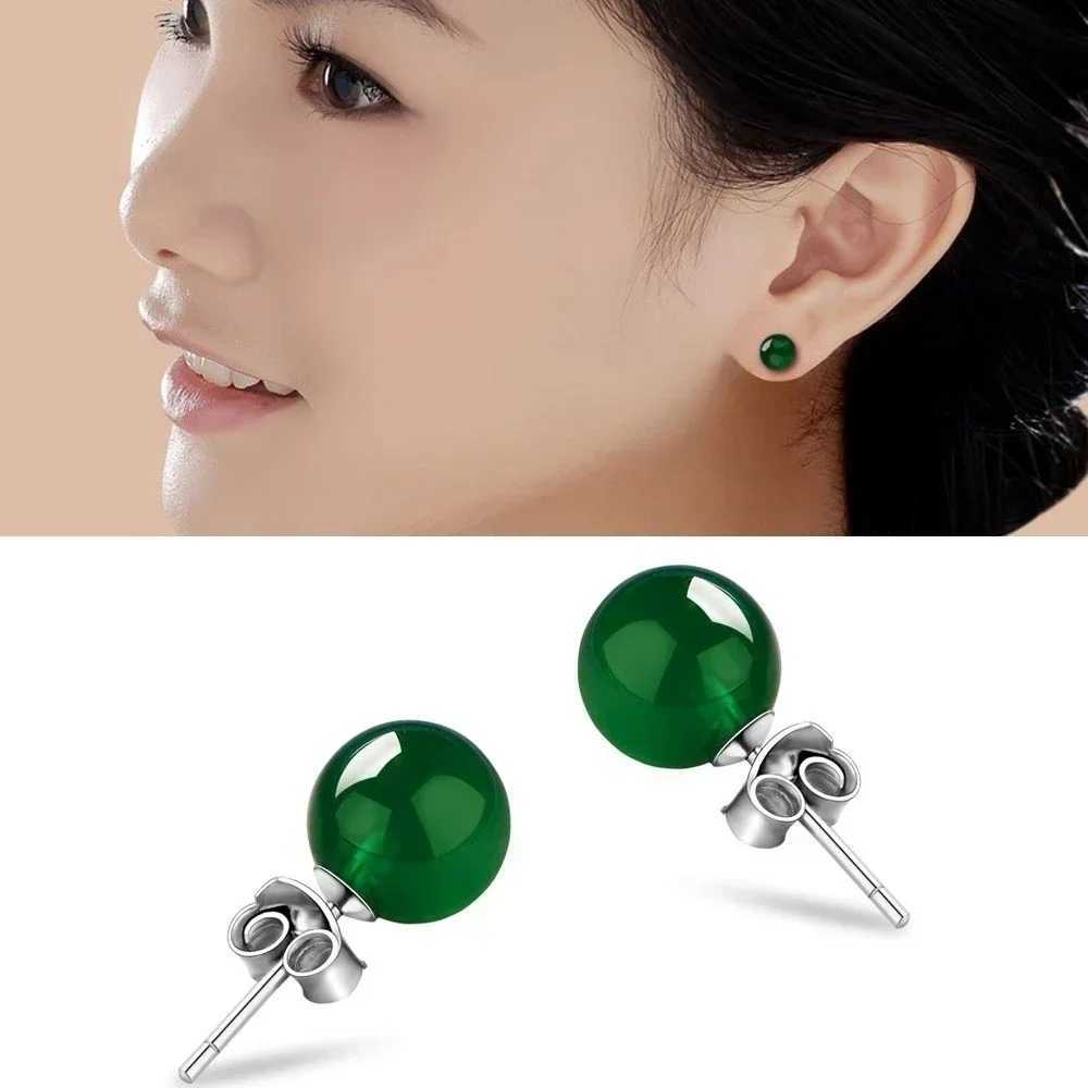 Womens Fashion Natural 8mm Green Solid Earrings Fashion Mom Birthday Gift W240803
