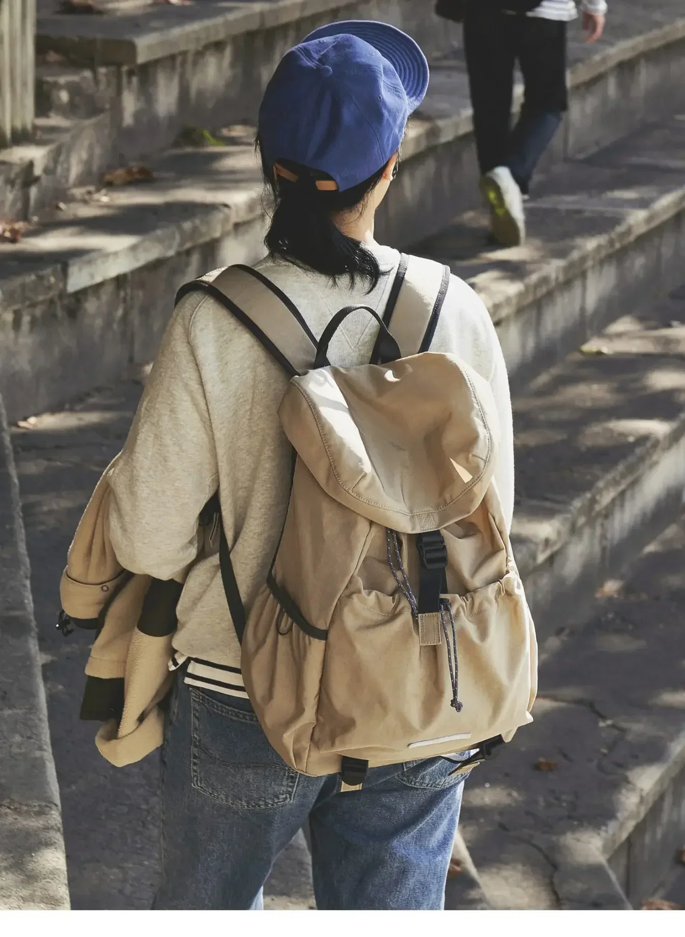 Shoulder strap flap pull rod Korean unisex nylon backpack fashion outdoor sports travel mens youth school 240906