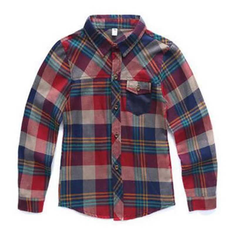 New 2024 Spring Cotton Kids Clothes Fashion Casual Handsome Shirt for Children blouses Boys Plaid Long Sleeve dress Shirts Y240906