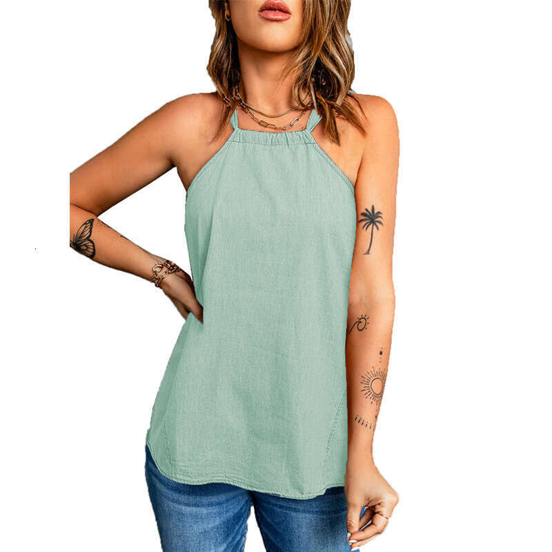 2024 Summer Casual Strap New Solid Color Hanging Neck Loose Bottom Women's Small Tank Top