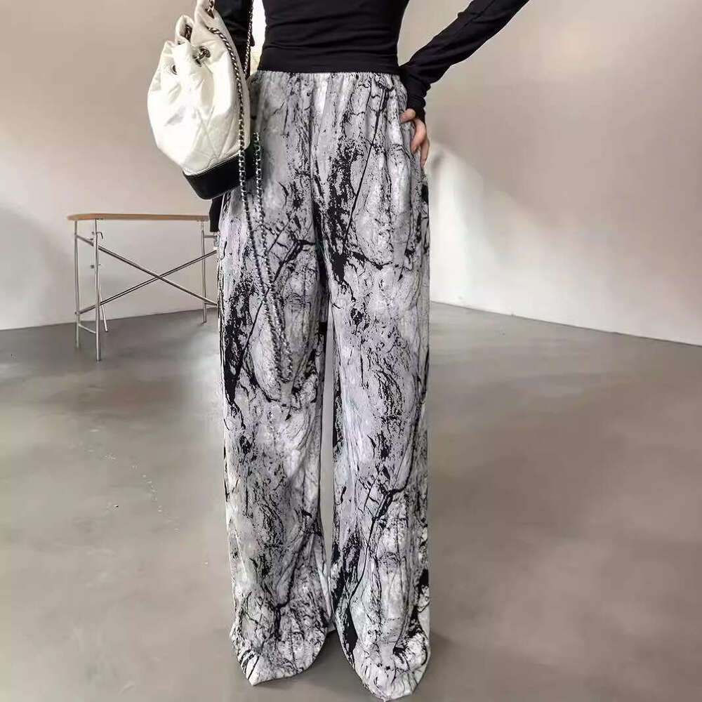 2024 high waisted hanging ink painting new Chinese style casual floor pants