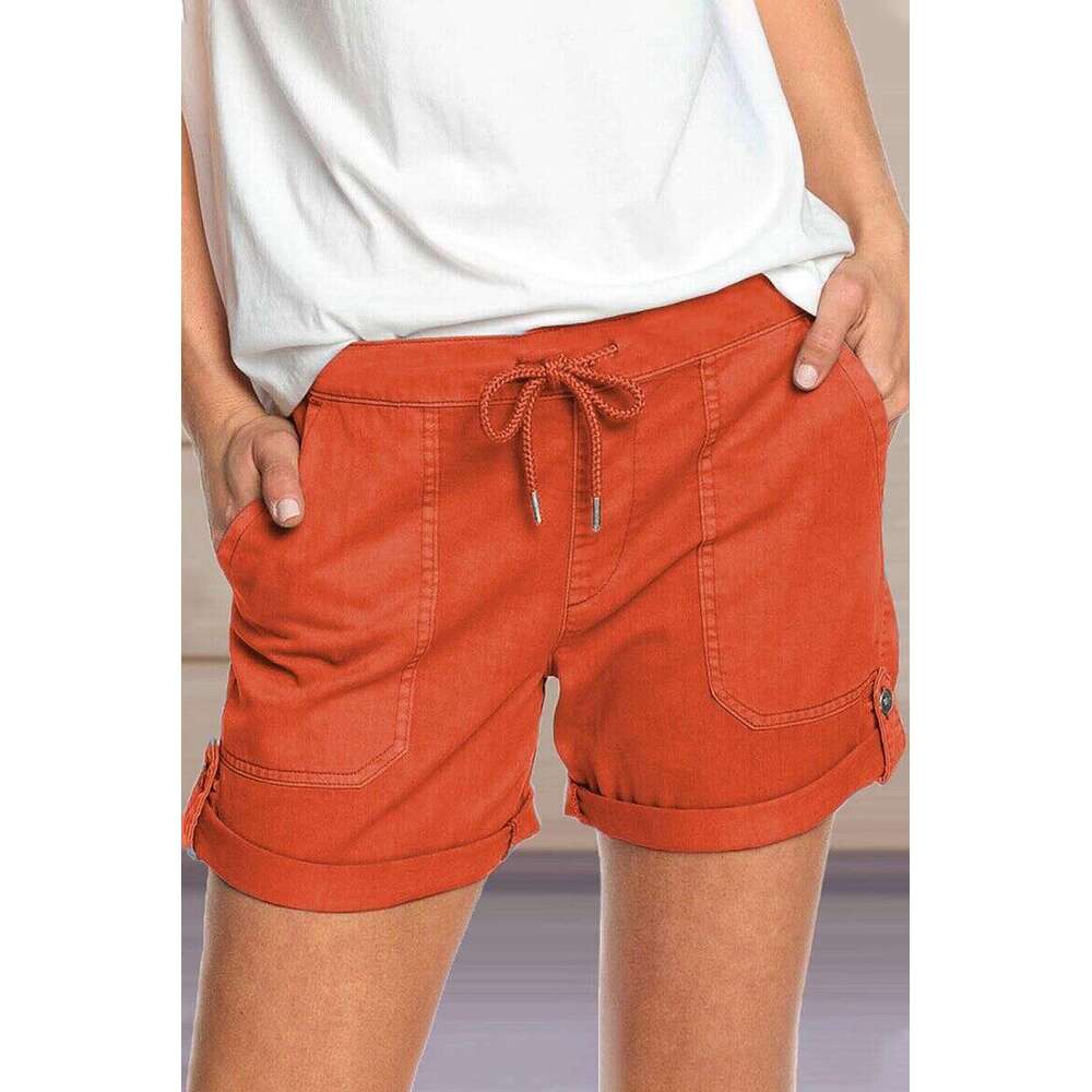 2024 summer new solid color straight leg casual pants for women with lace up shorts