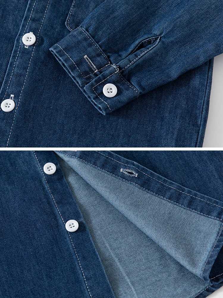 LJMOFA Childrens Blouse Boys 2024 Korean Fashion Denim Shirts Toddler Casual Academy Style Shirt Long Sleevet Cowboy Tops D427 Y240906