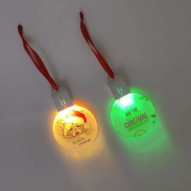 Blan Flashing Colorful LED Lights Sublimation Acrylic Led Pendant Light Christmas Decorative Ornaments Yfa373