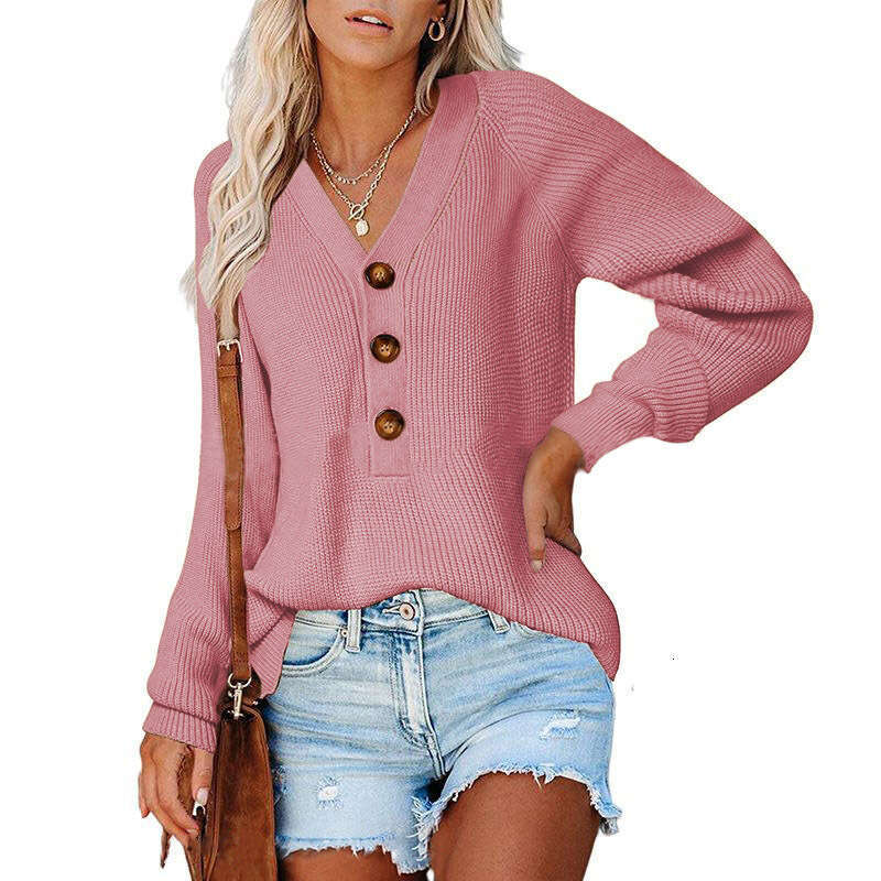 2024 autumn and winter button new knitted V-neck sweater for women