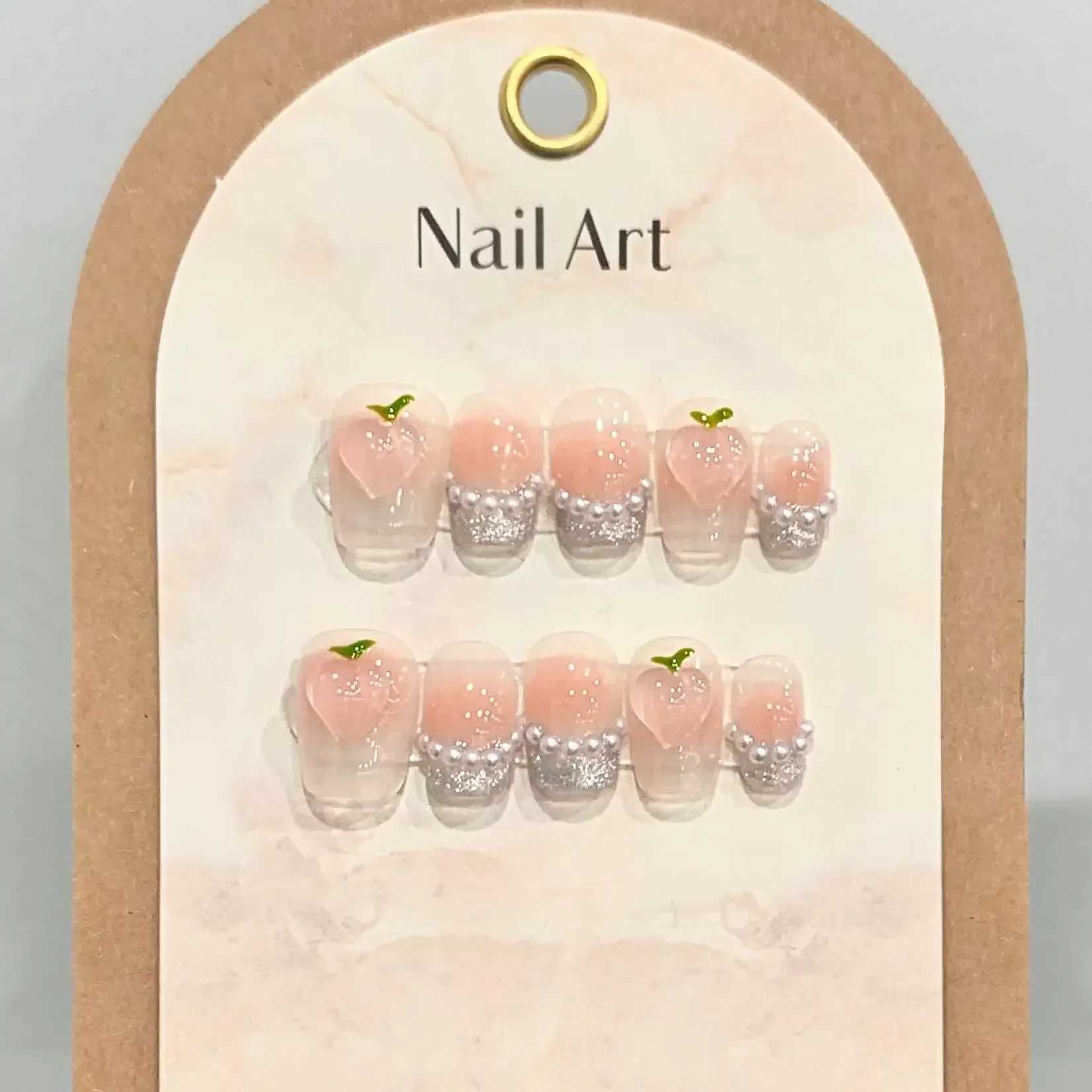 10 Short Handmade Pressing Nails Pink Peach Fake Nails Wearable Stick Nails Fully Covered Fake Nails W240905