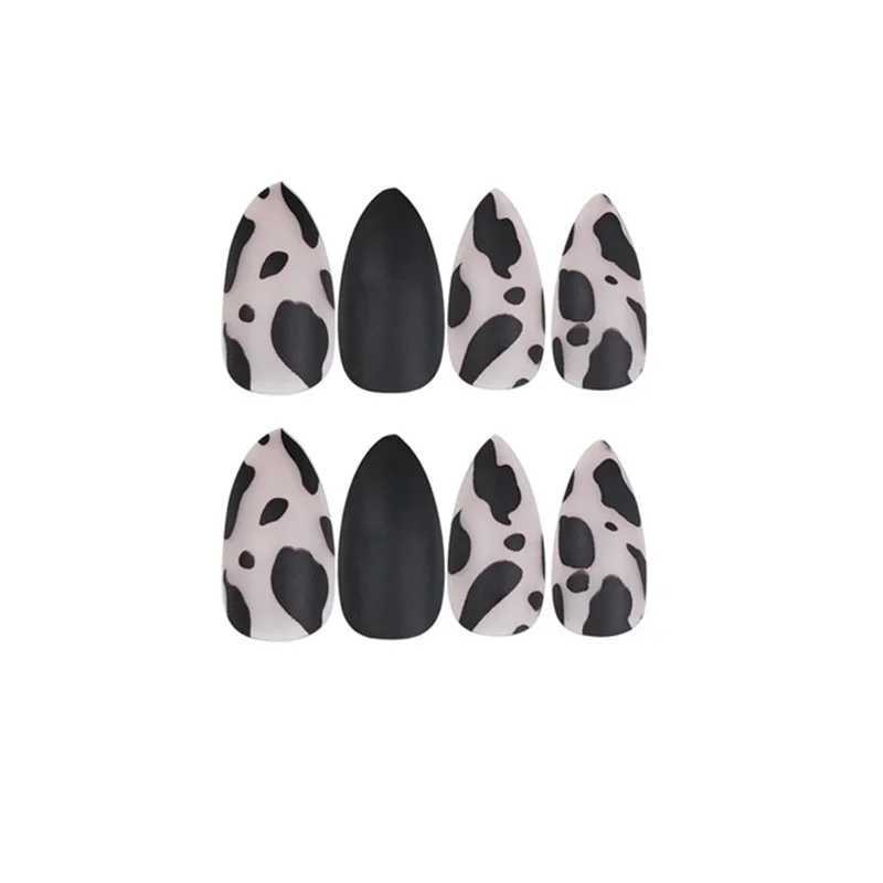 24 pieces/box of fake nail leopard print high-heeled shoes fake matte black French pointe ballet dancer full set of artificial W240905