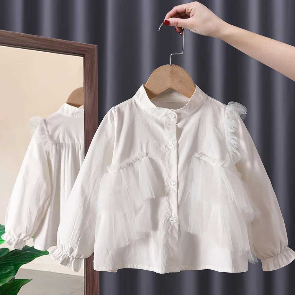 Blouses Girls Long Sleeved Shirt Autumn Girl Baby Princess Cotton New Childrens Clothing Round Collar Button Single Row Y240906