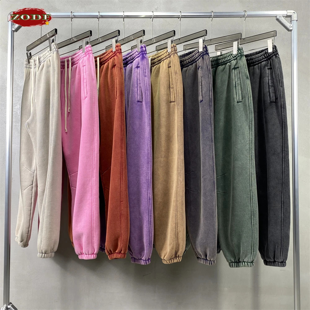 ZODF Retro Winter Mens 360gsm Wax Dyeing Wool Wash Sports Pants Womens Neutral Loose Brushed Warm Running Street Clothing HY0714 240905