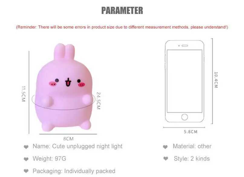 Kawaii Night Light Rabbit Light Creative Night Light Table Rabbit Decoration Bedroom Light Desk Lamp Home Decoration W240816