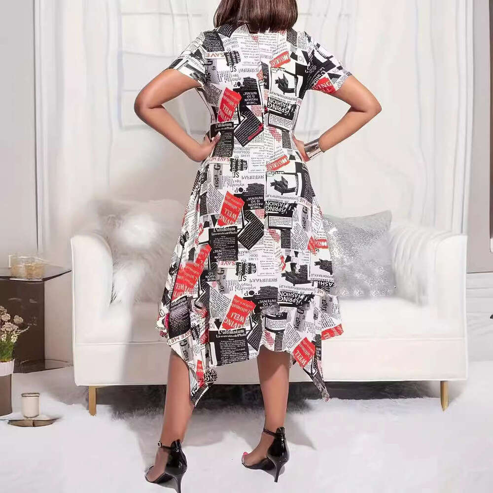 2024 women's new explosive short sleeved round neck printed fashionable dress
