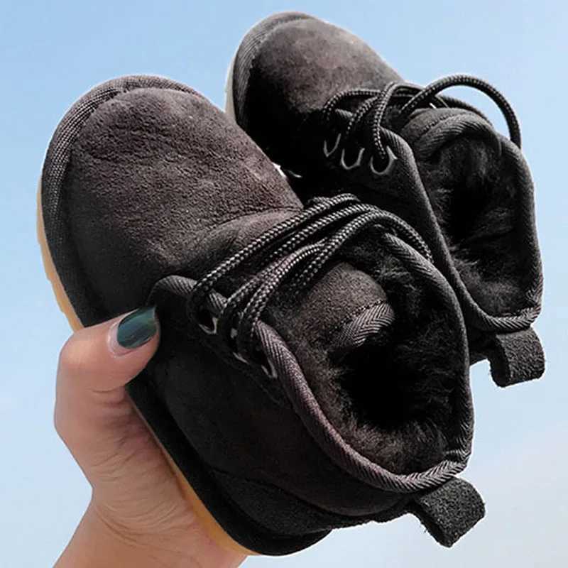 New Winter Kids Boots Baby Girls Snow Boots Warm Plush Soft Bottom Outdoor Children Shoes Lace-up Boy Ankle Boots CSH1214 M240906