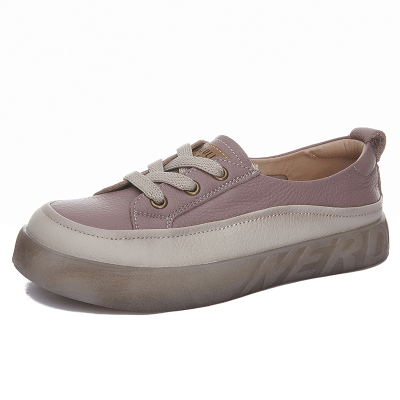2024 new spring and summer head layer cowhide shallow mouth single shoes female retro leisure thick bottom jelly bottom hollow lazy shoes