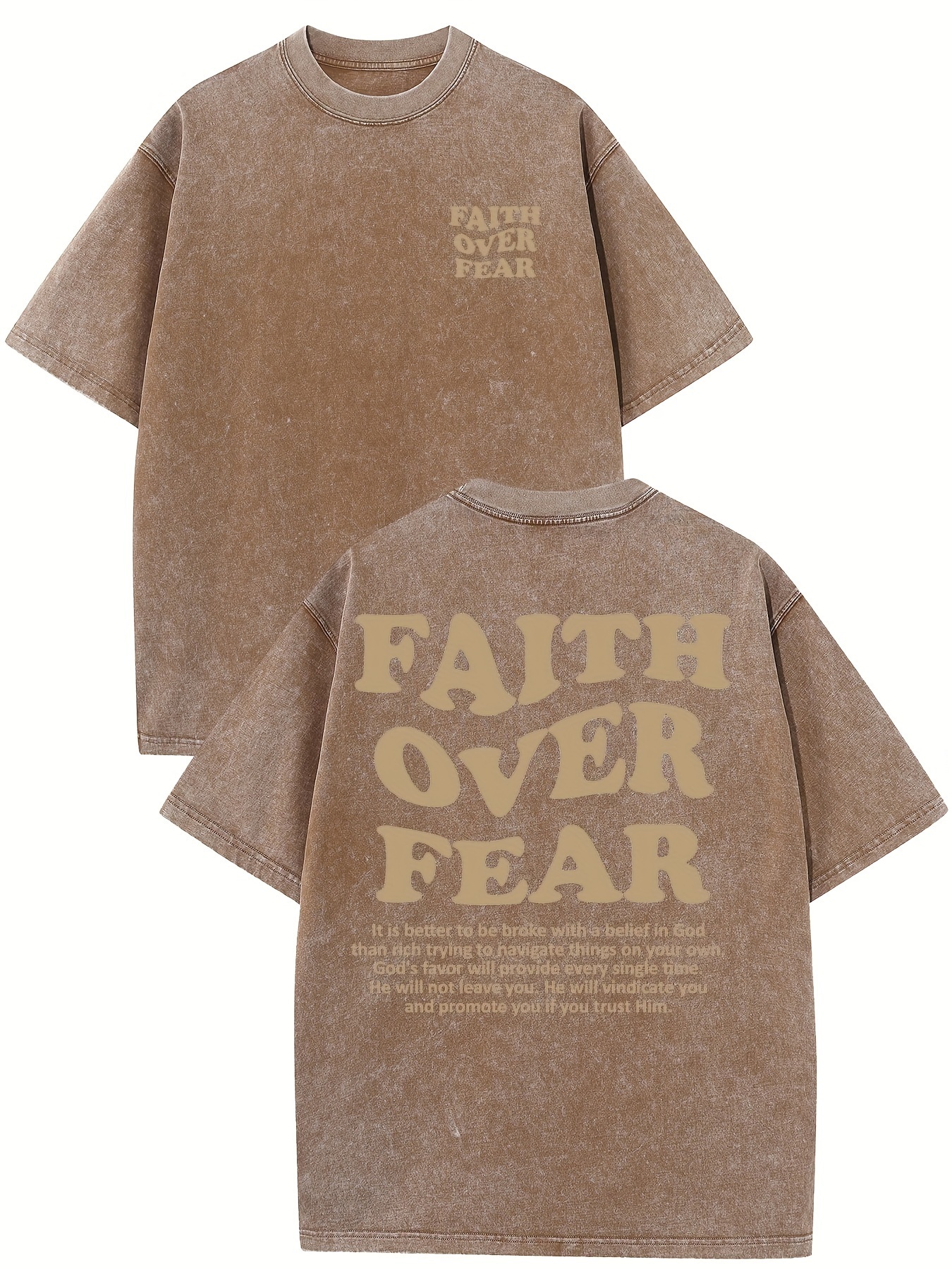 Faith Over Fear Casual T-shirt Vintage Washed Street Monogrammed Cotton T-shirt Mens T-shirt Made Of Old Dark Wind Streetwear Drop-shoulder Sleeve Rou