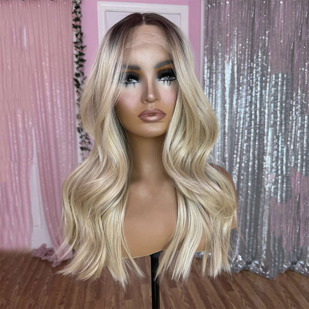 Honey Blonde Colored Body Wave Haire Glueless Synthetic Hair Lace Front Wig For Women Heat Resistant Fiber Daily Wear